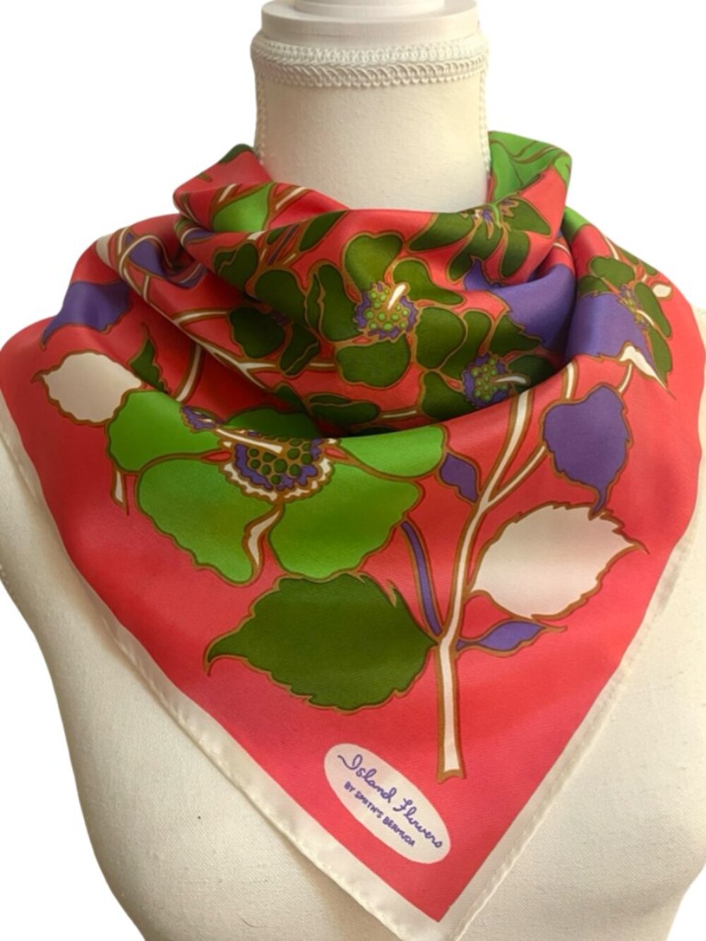 Island Flowers by Smith's Bermuda Tropical Floral Square Scarf 23 x 23 Pink